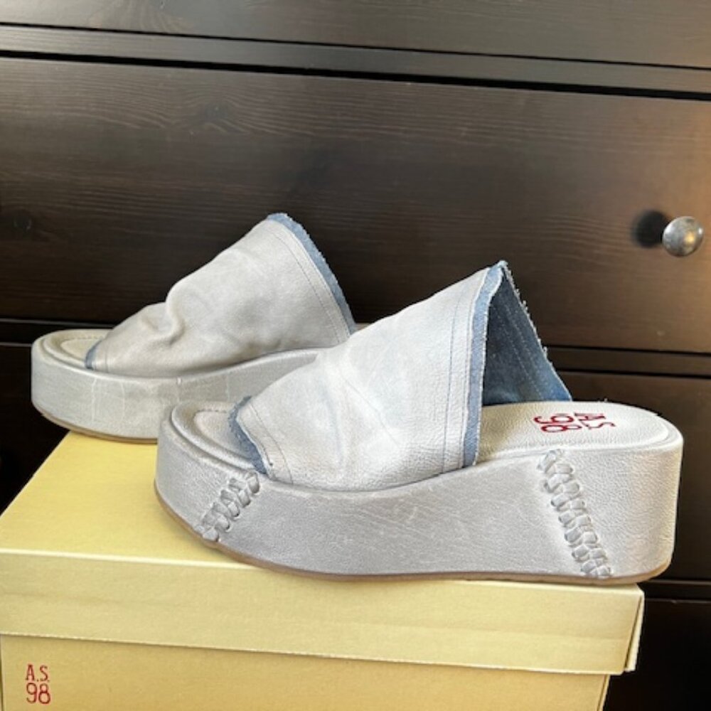 A.S.98 Marlon Wedge Sandal, size 40, Blue Leather